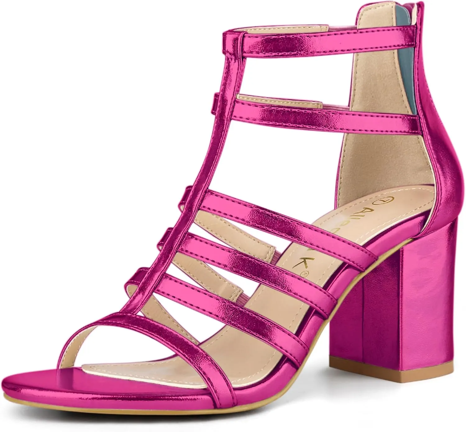 Allegra K Women's Cage Strappy Gladiators Chunky Heels Sandals