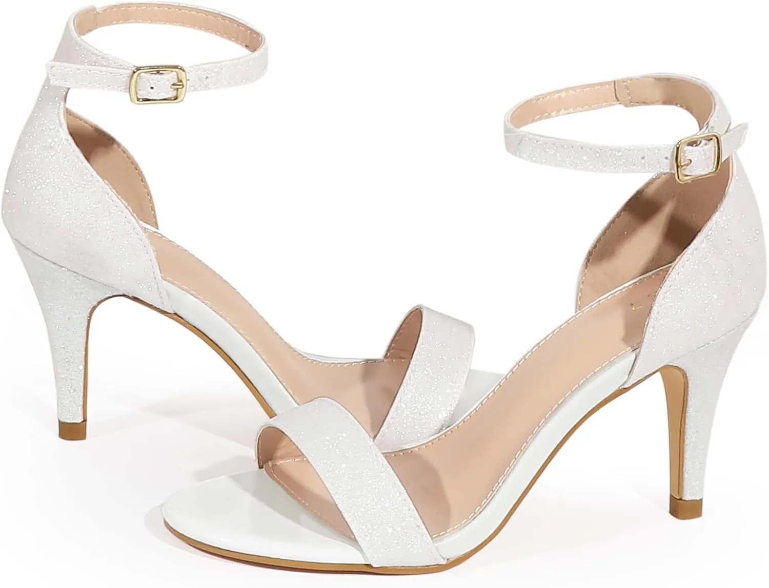 Allegra K Women's Glitter Ankle Strap Stiletto Heel Sandals