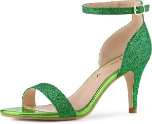 Allegra K Women's Glitter Ankle Strap Stiletto Heel Sandals