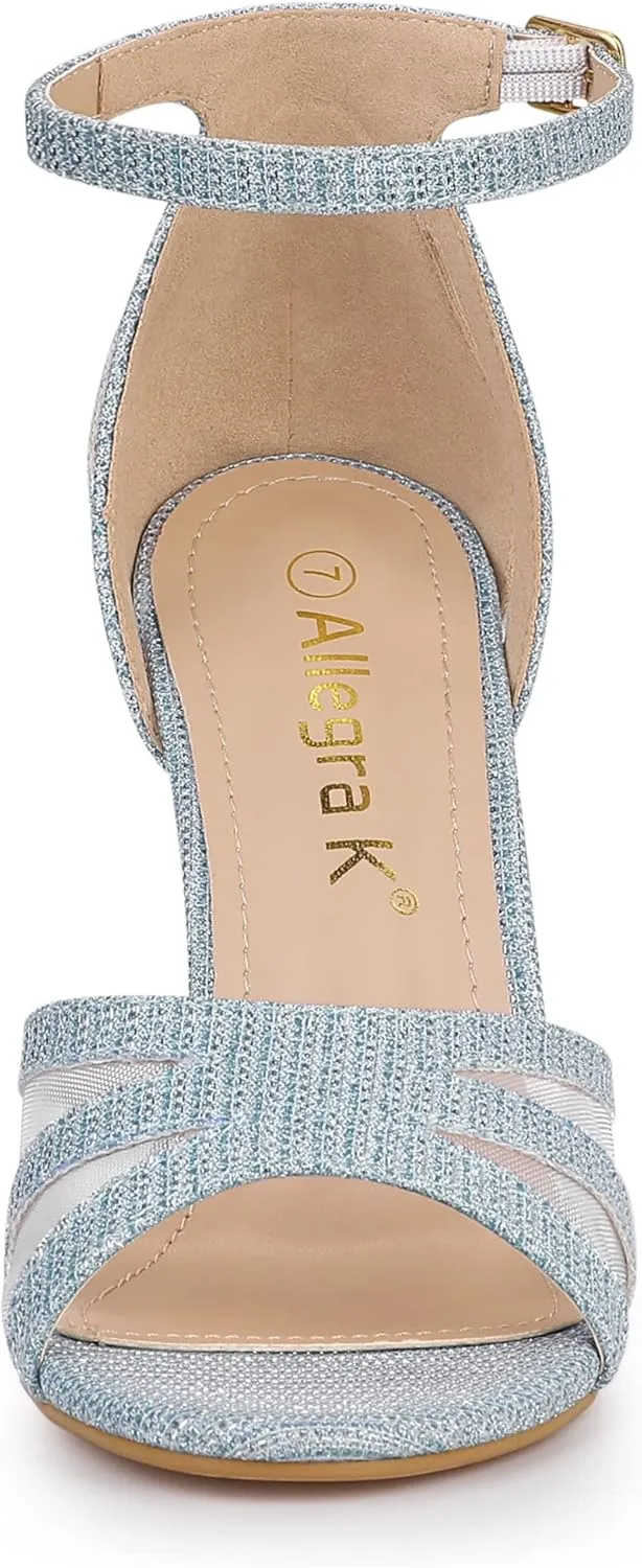 Allegra K Women's Glitter Ankle Strap Stiletto Heels Sandals