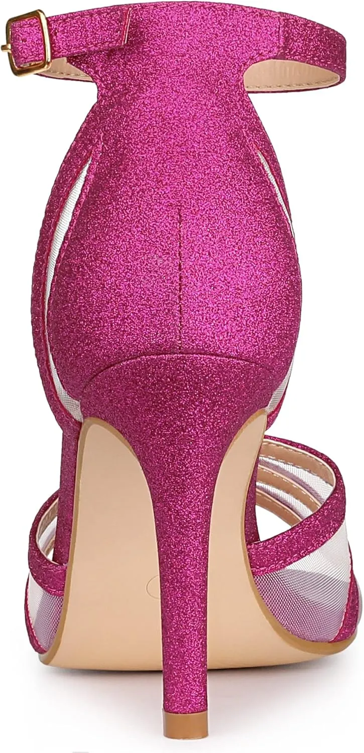 Allegra K Women's Glitter Ankle Strap Stiletto Heels Sandals