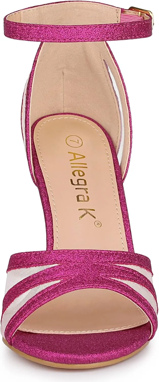 Allegra K Women's Glitter Ankle Strap Stiletto Heels Sandals