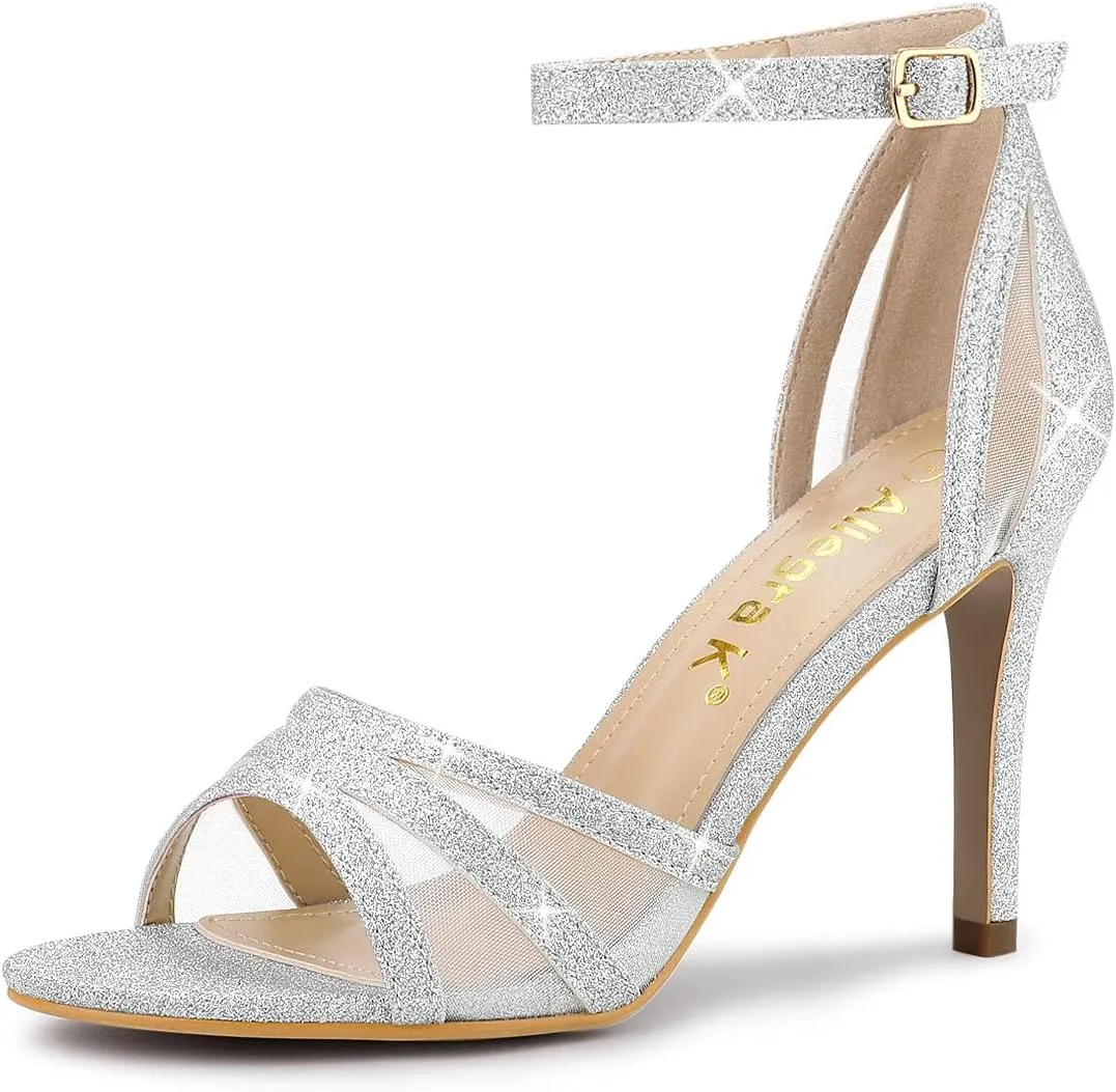 Allegra K Women's Glitter Ankle Strap Stiletto Heels Sandals