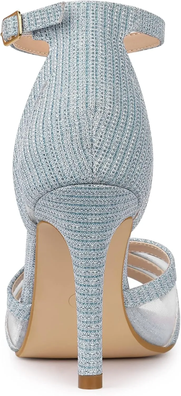 Allegra K Women's Glitter Ankle Strap Stiletto Heels Sandals