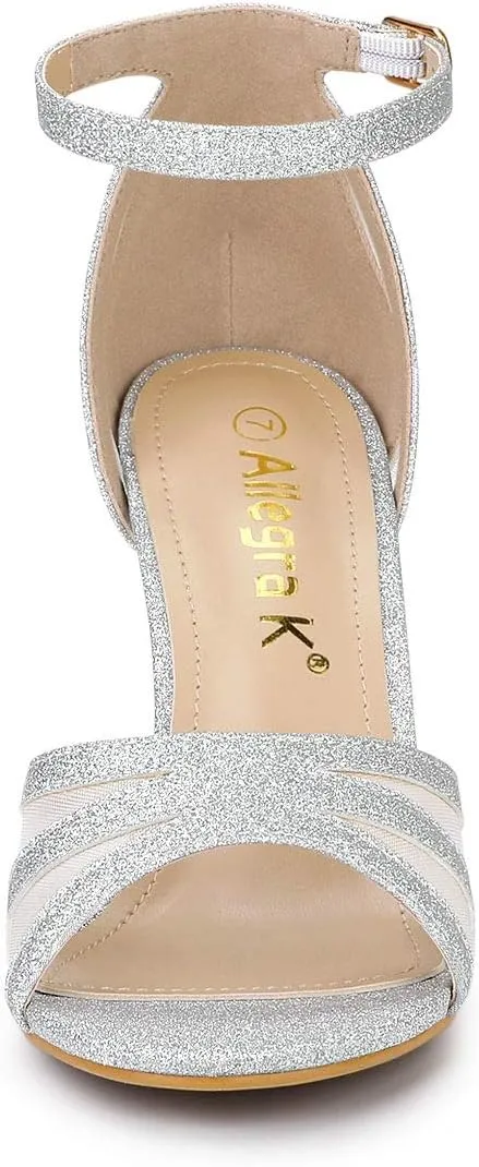 Allegra K Women's Glitter Ankle Strap Stiletto Heels Sandals