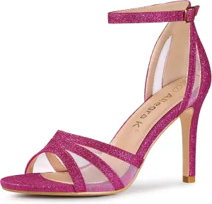 Allegra K Women's Glitter Ankle Strap Stiletto Heels Sandals