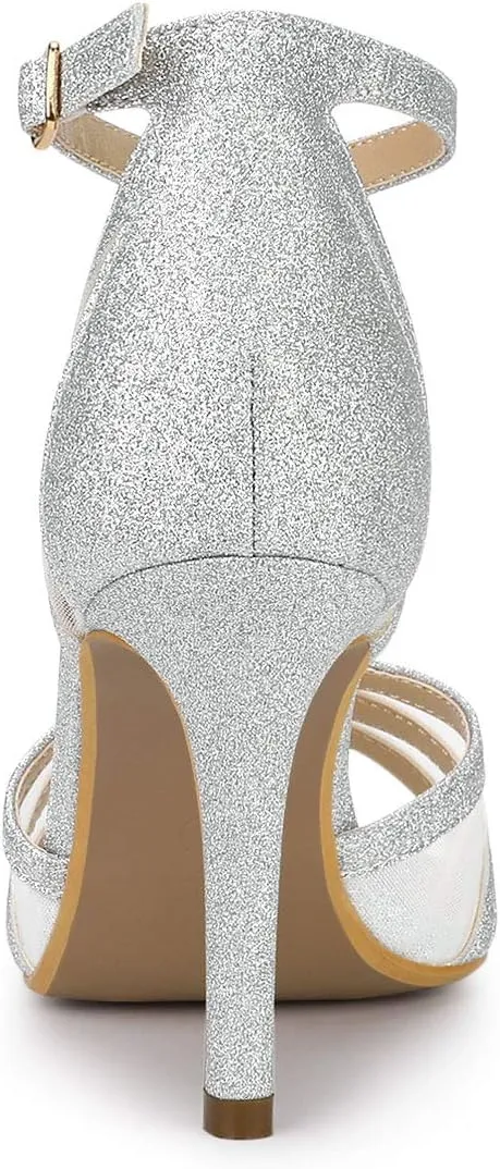 Allegra K Women's Glitter Ankle Strap Stiletto Heels Sandals