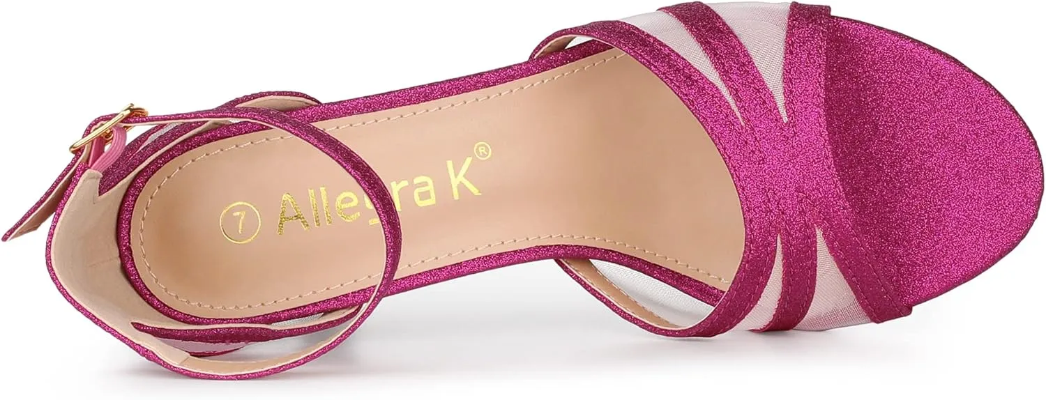 Allegra K Women's Glitter Ankle Strap Stiletto Heels Sandals