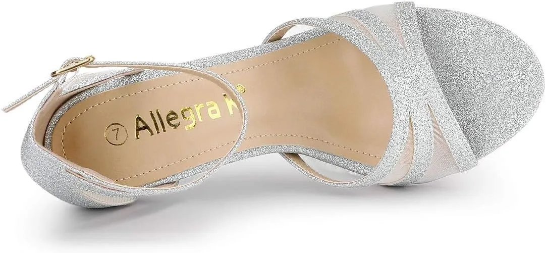 Allegra K Women's Glitter Ankle Strap Stiletto Heels Sandals