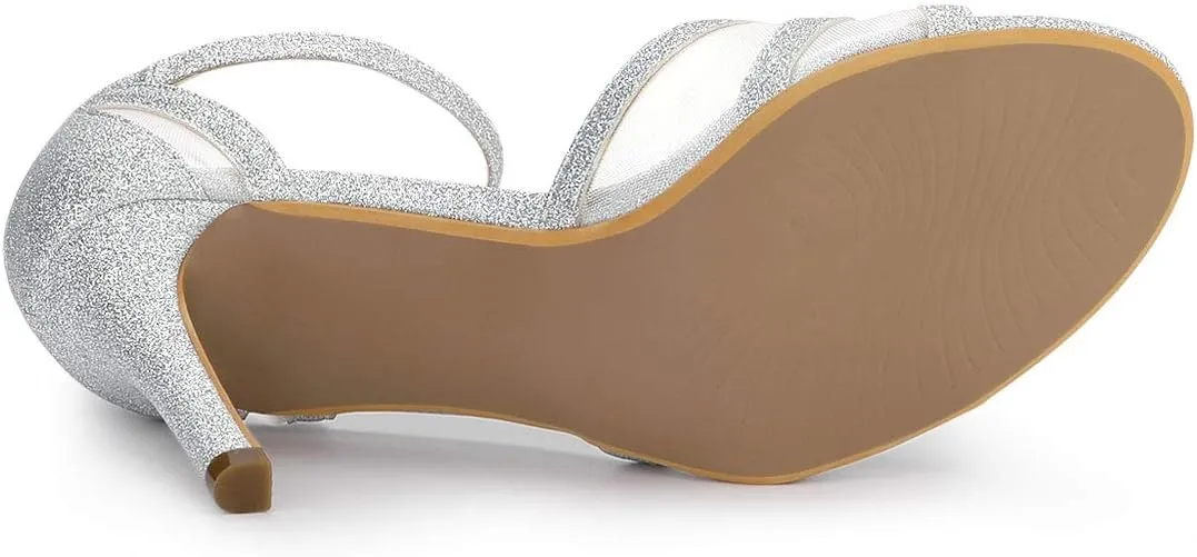 Allegra K Women's Glitter Ankle Strap Stiletto Heels Sandals