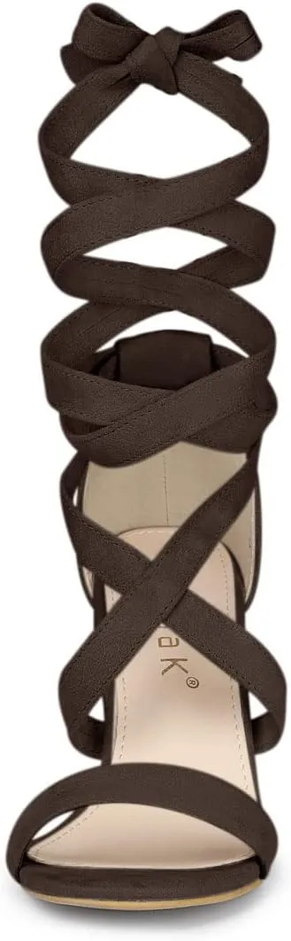 Allegra K Women's Lace Up Block Heels Sandals