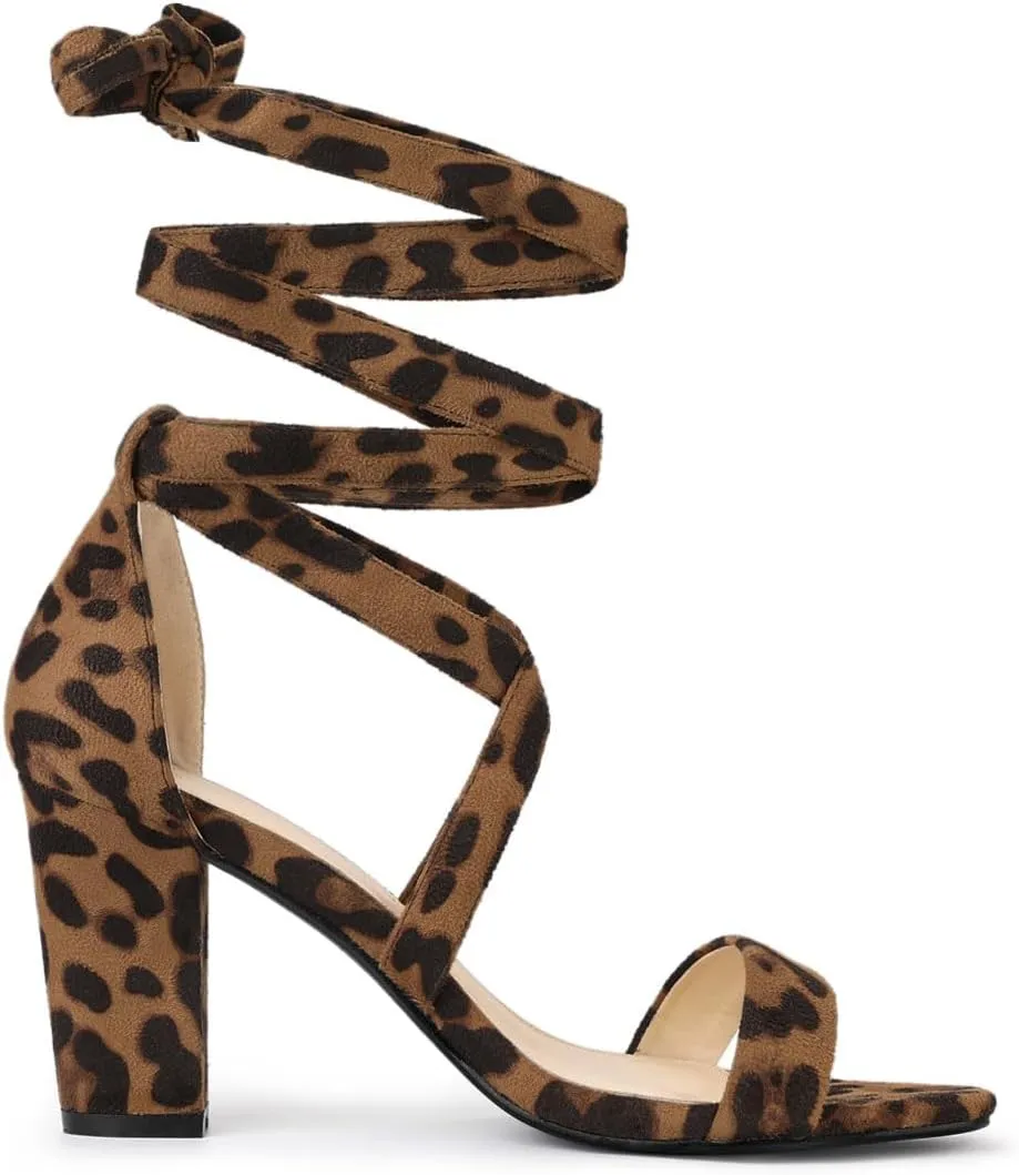 Allegra K Women's Lace Up Block Heels Sandals