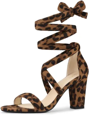 Allegra K Women's Lace Up Block Heels Sandals