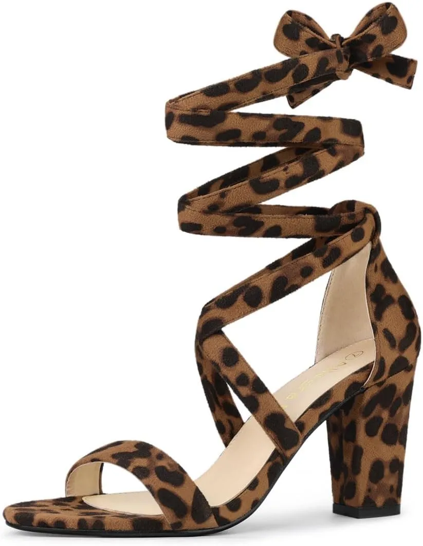 Allegra K Women's Lace Up Block Heels Sandals