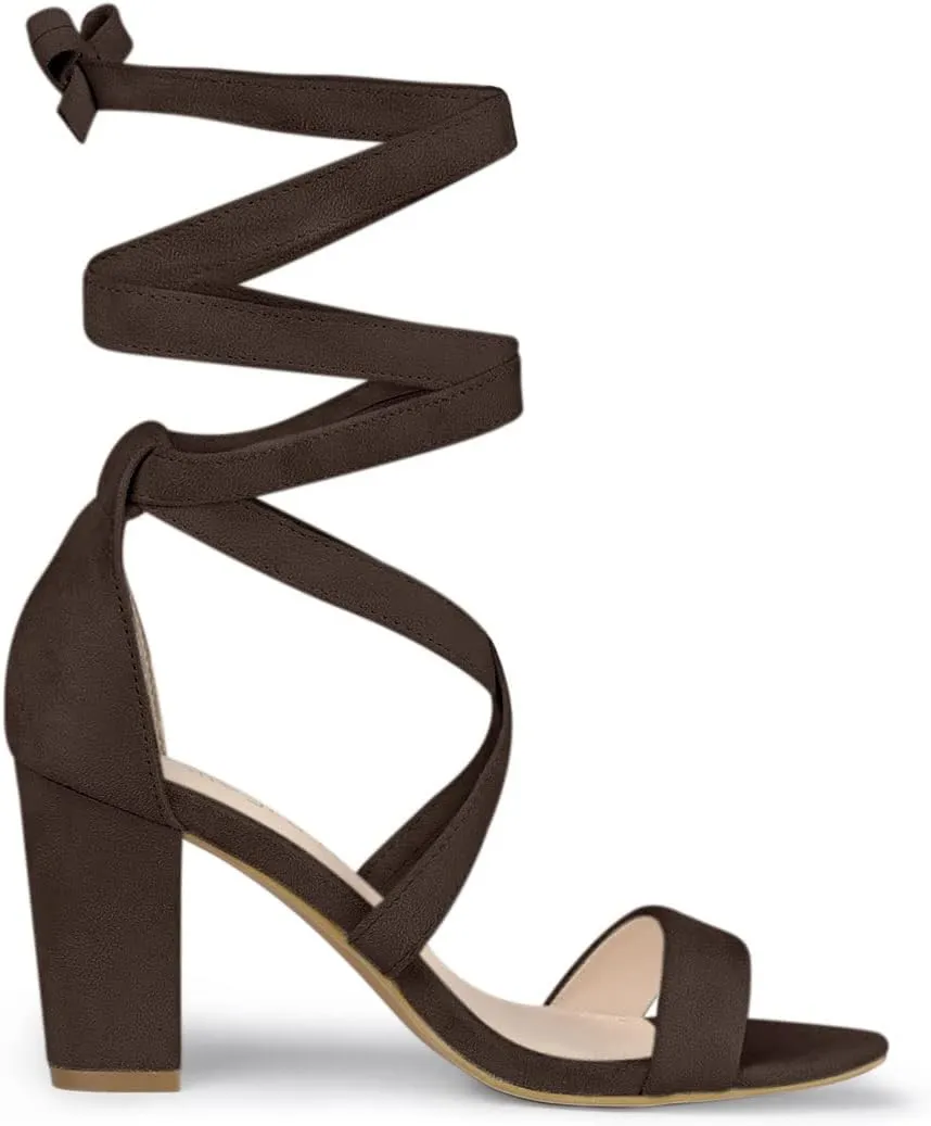 Allegra K Women's Lace Up Block Heels Sandals