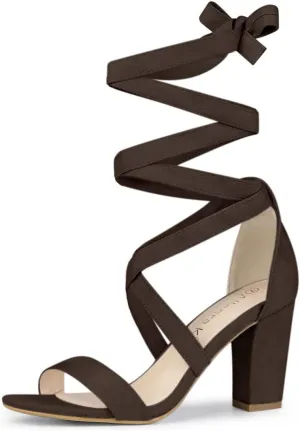 Allegra K Women's Lace Up Block Heels Sandals