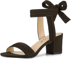 Allegra K Women's Open Toe Ankle Tie Back Block Heels Sandals