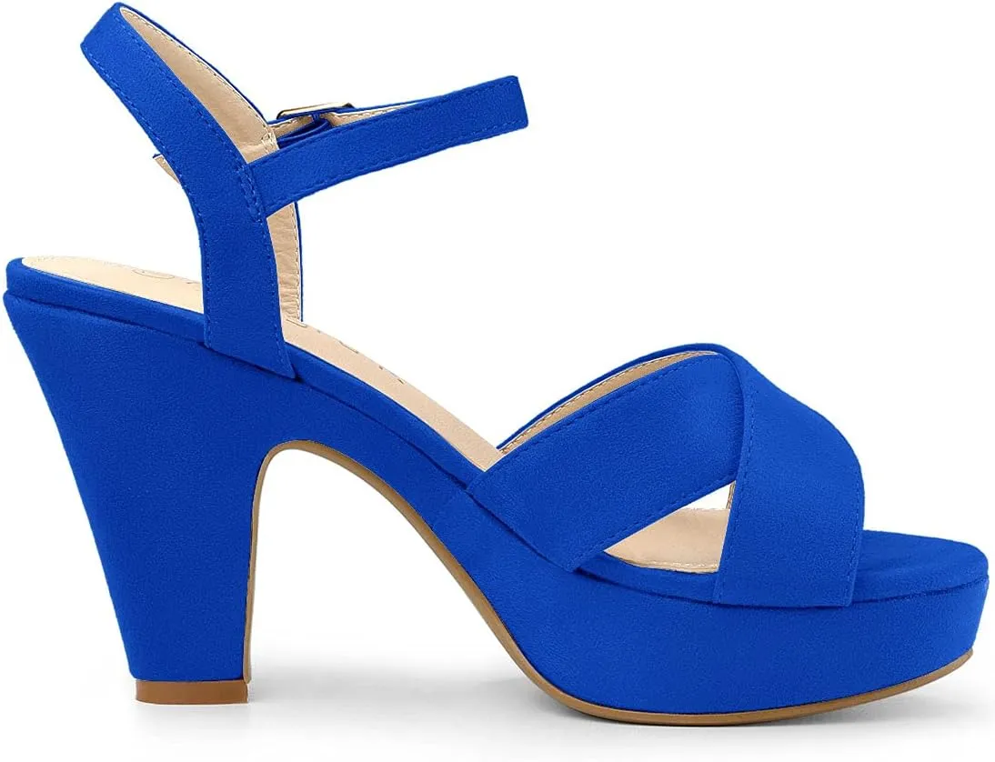 Allegra K Women's Platform Chunky Heels Slingback Sandals