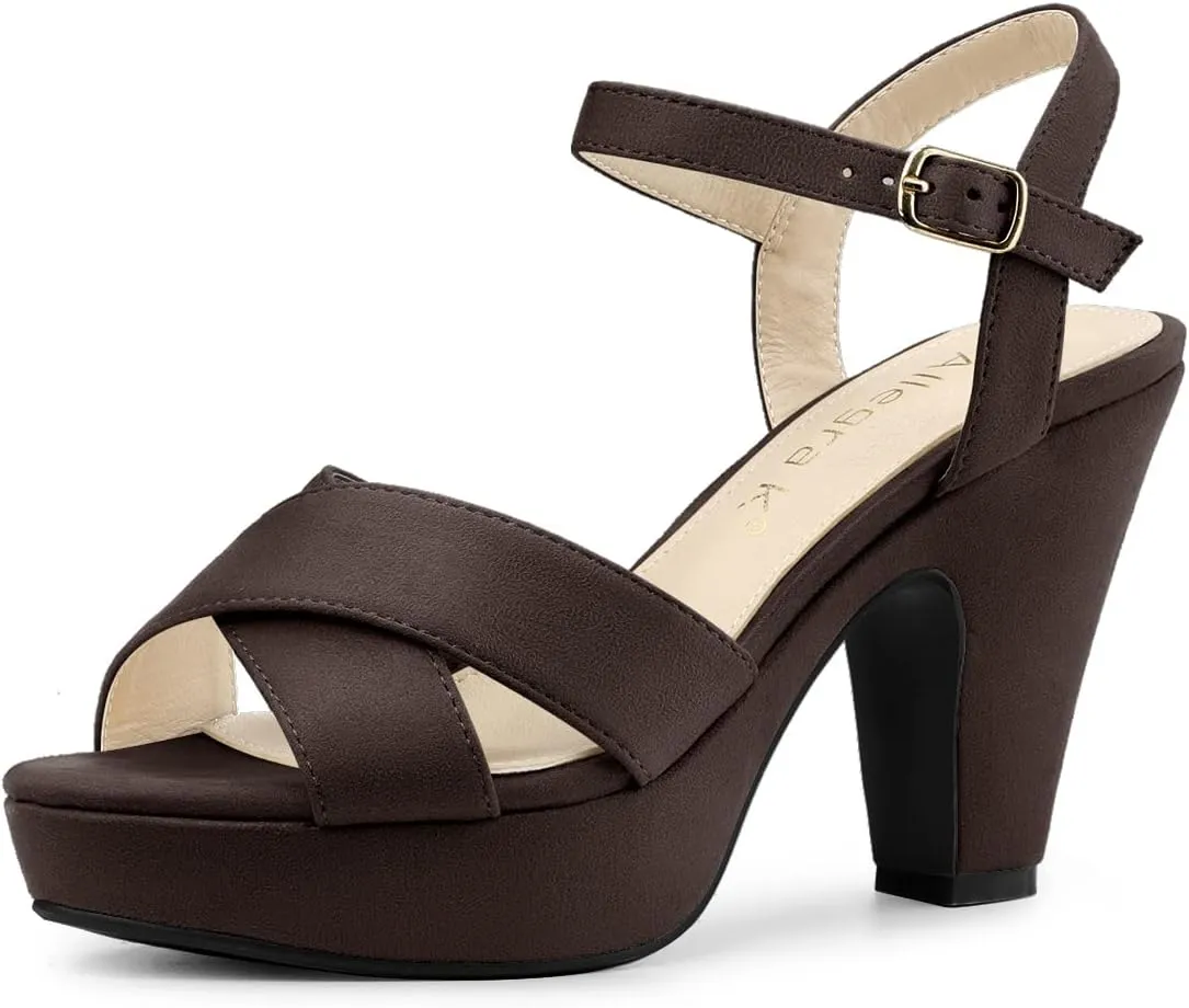 Allegra K Women's Platform Chunky Heels Slingback Sandals