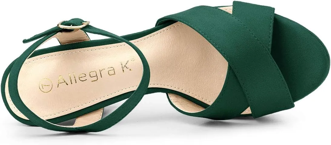 Allegra K Women's Platform Chunky Heels Slingback Sandals