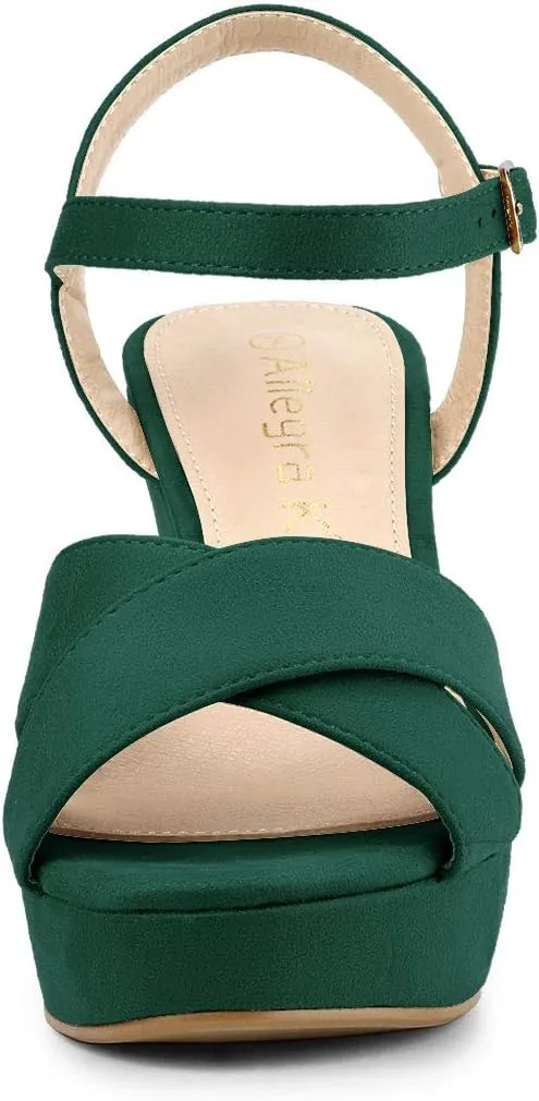Allegra K Women's Platform Chunky Heels Slingback Sandals