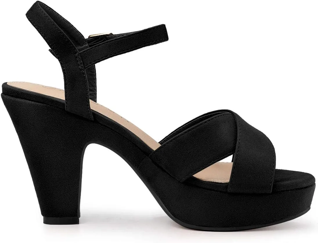 Allegra K Women's Platform Chunky Heels Slingback Sandals