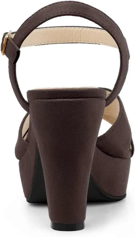 Allegra K Women's Platform Chunky Heels Slingback Sandals