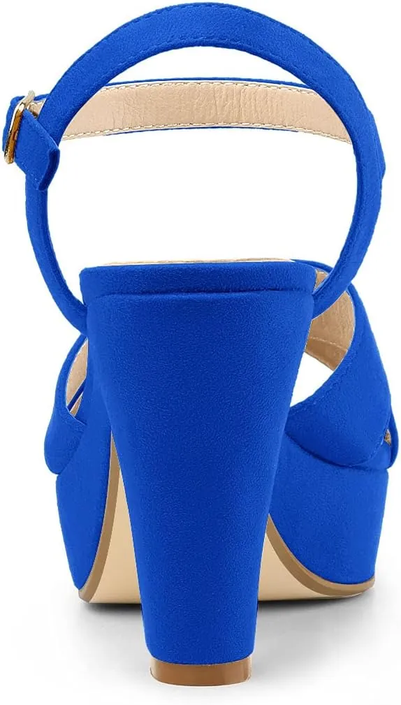 Allegra K Women's Platform Chunky Heels Slingback Sandals