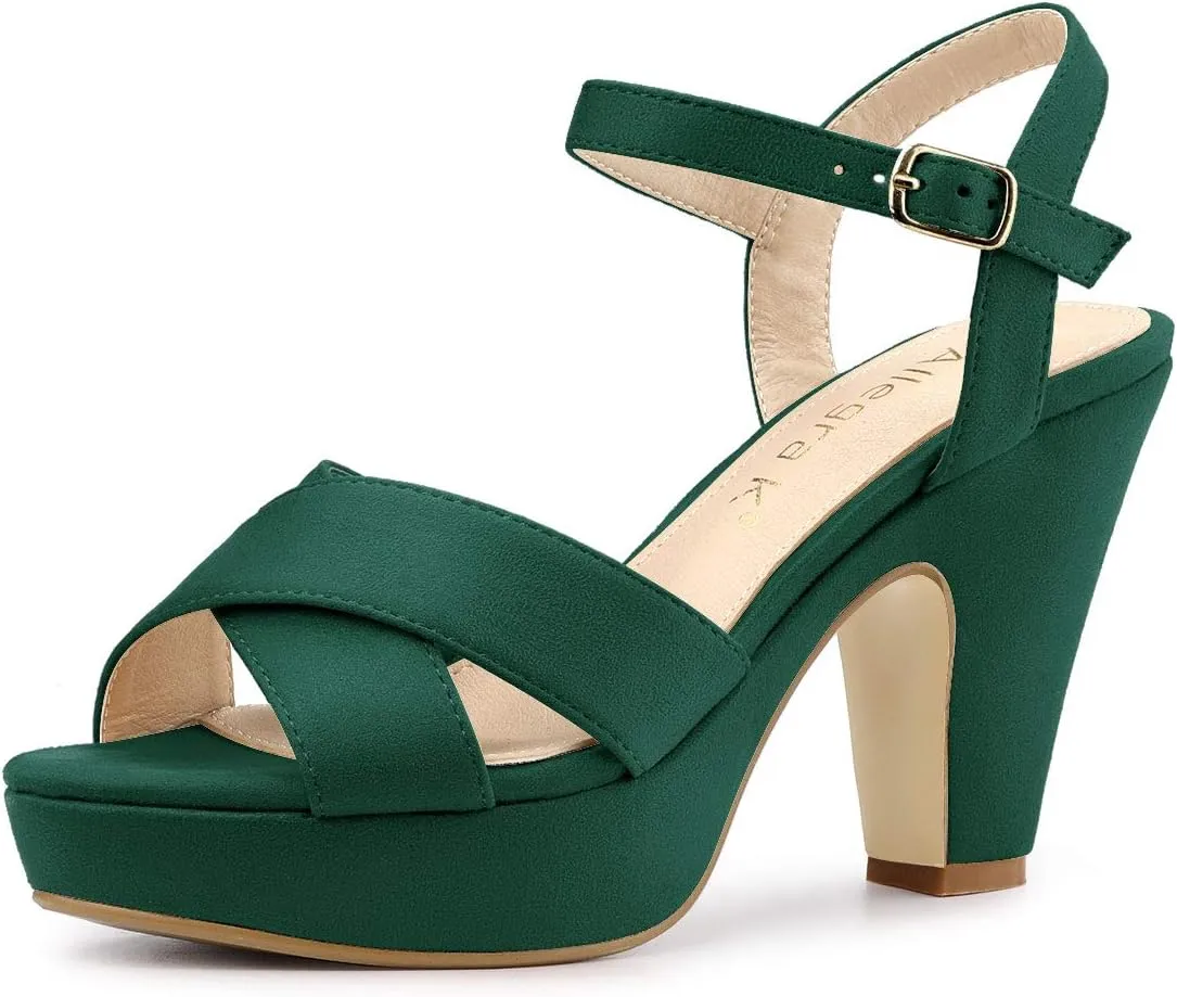 Allegra K Women's Platform Chunky Heels Slingback Sandals
