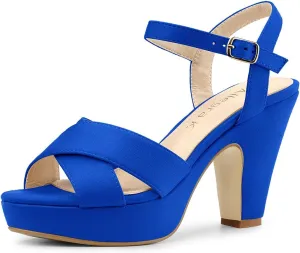 Allegra K Women's Platform Chunky Heels Slingback Sandals