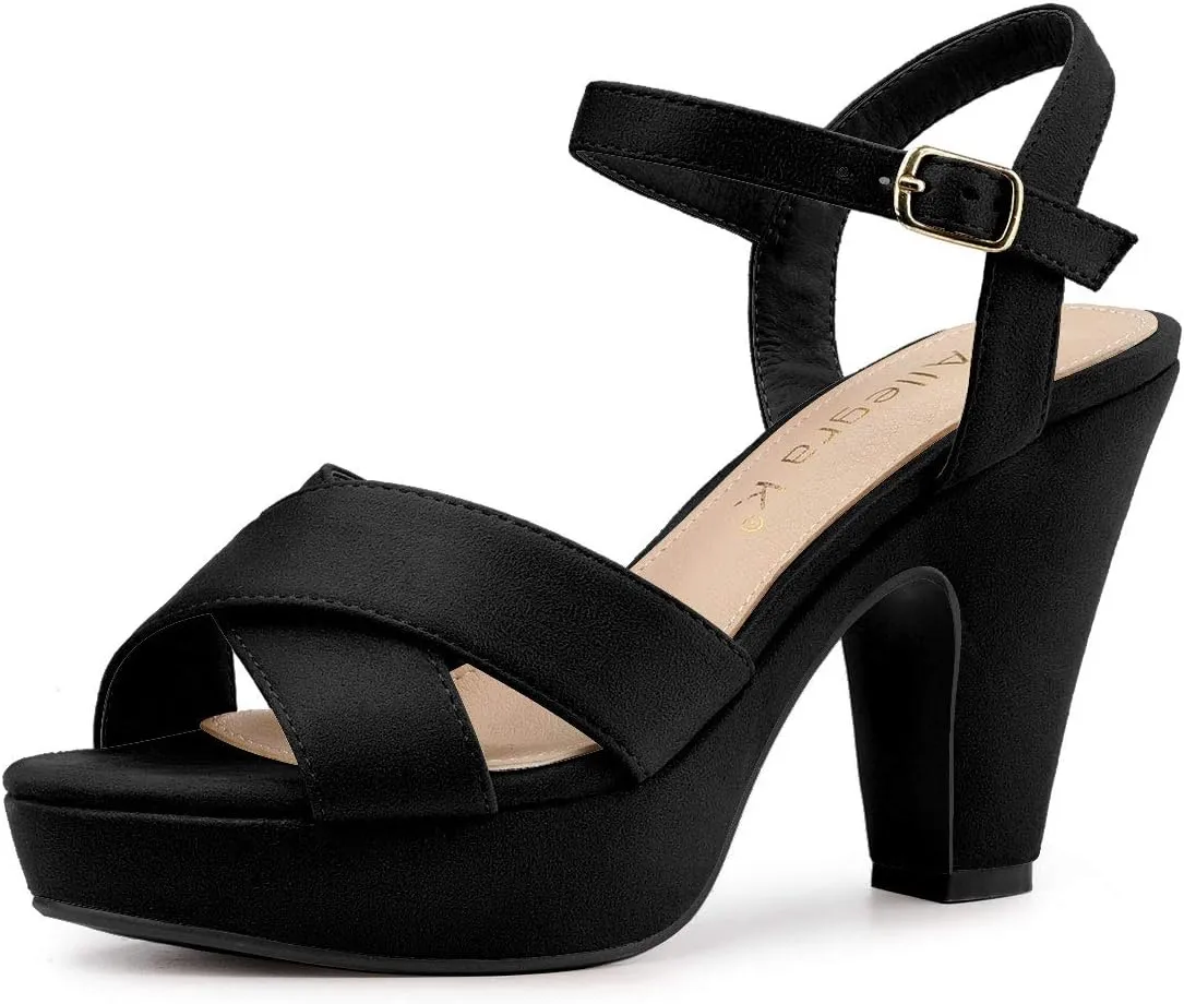 Allegra K Women's Platform Chunky Heels Slingback Sandals