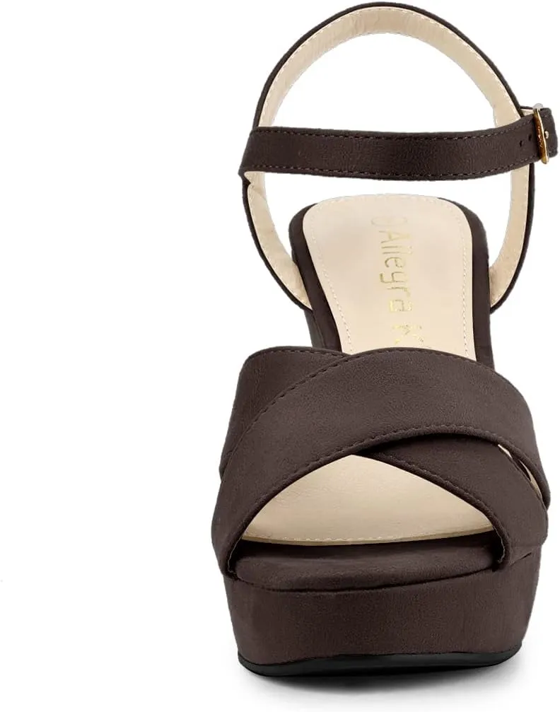 Allegra K Women's Platform Chunky Heels Slingback Sandals
