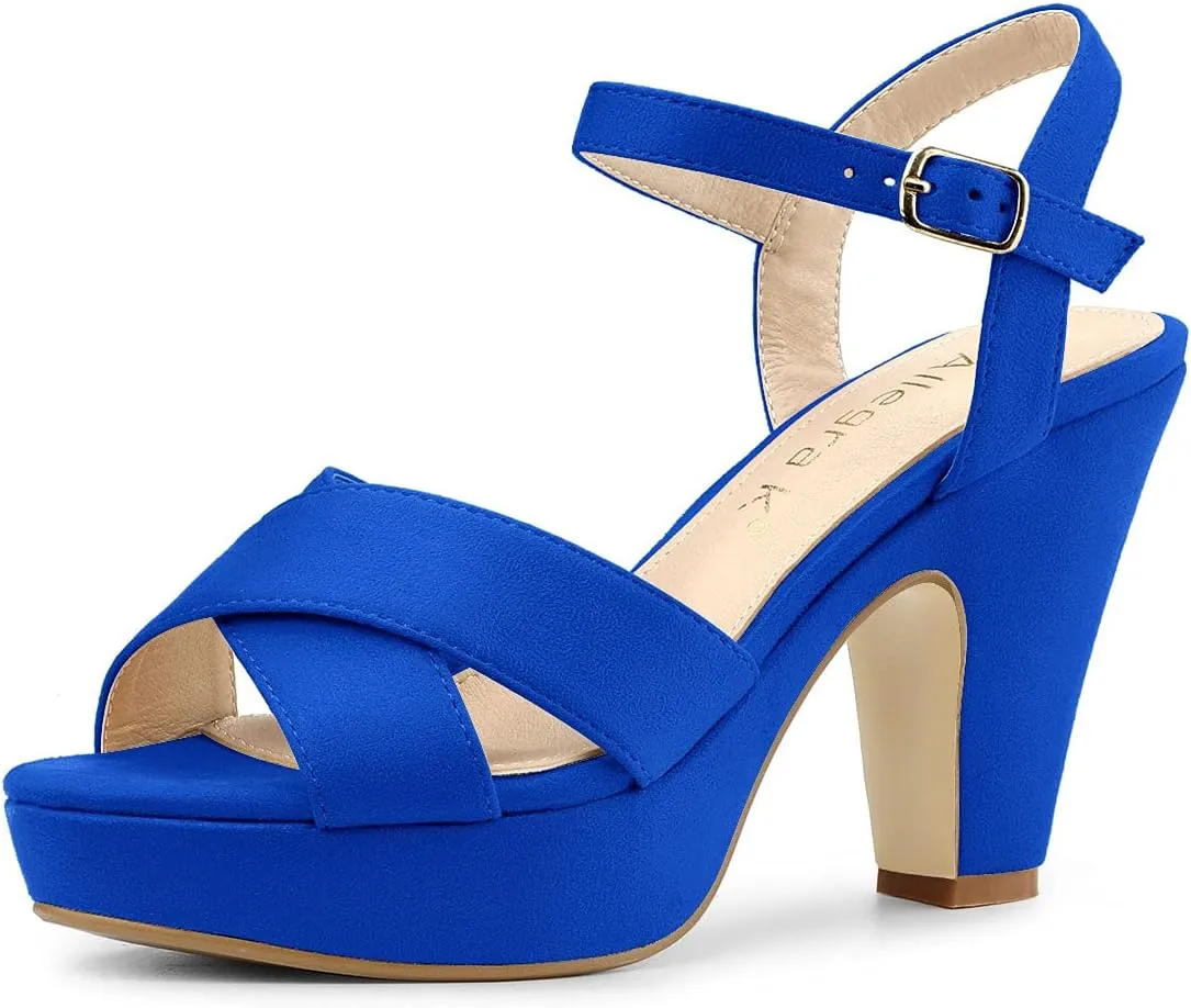 Allegra K Women's Platform Chunky Heels Slingback Sandals