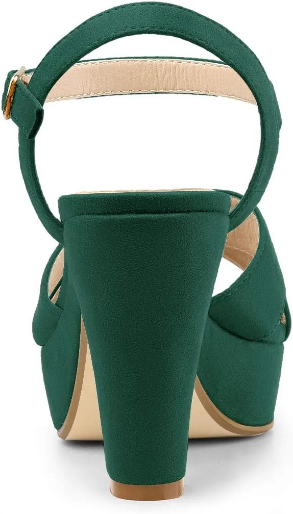 Allegra K Women's Platform Chunky Heels Slingback Sandals