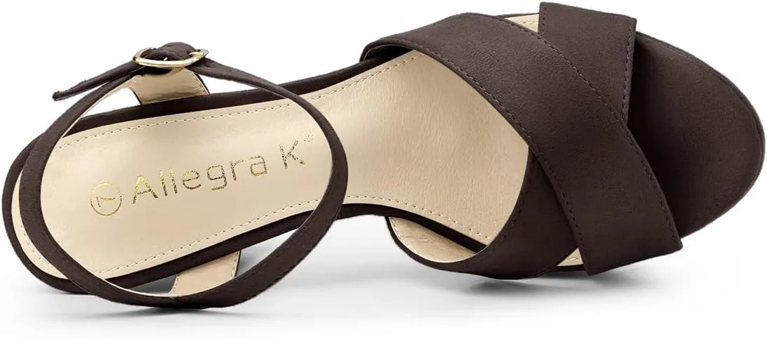 Allegra K Women's Platform Chunky Heels Slingback Sandals
