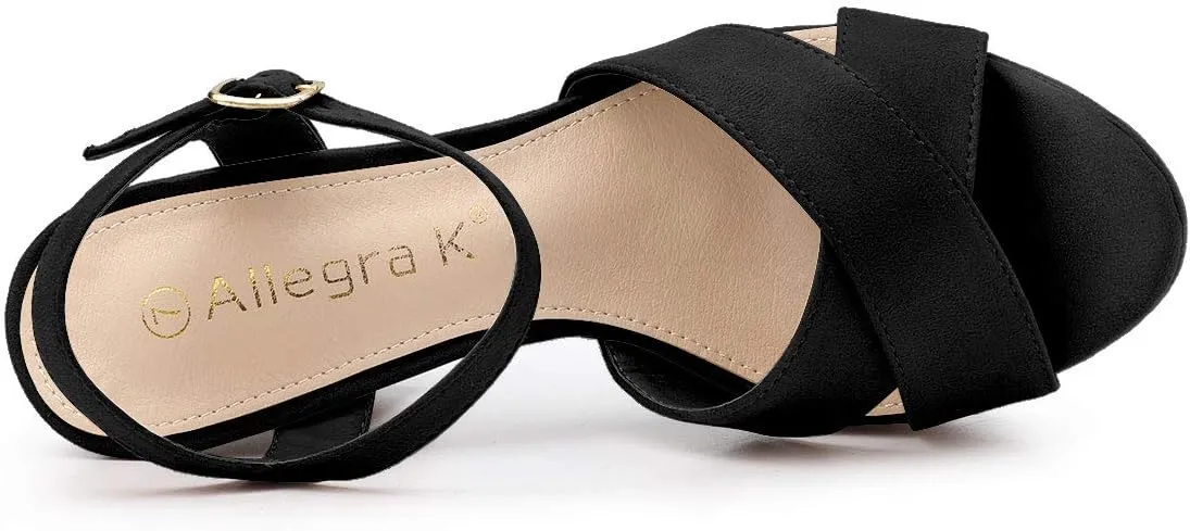 Allegra K Women's Platform Chunky Heels Slingback Sandals