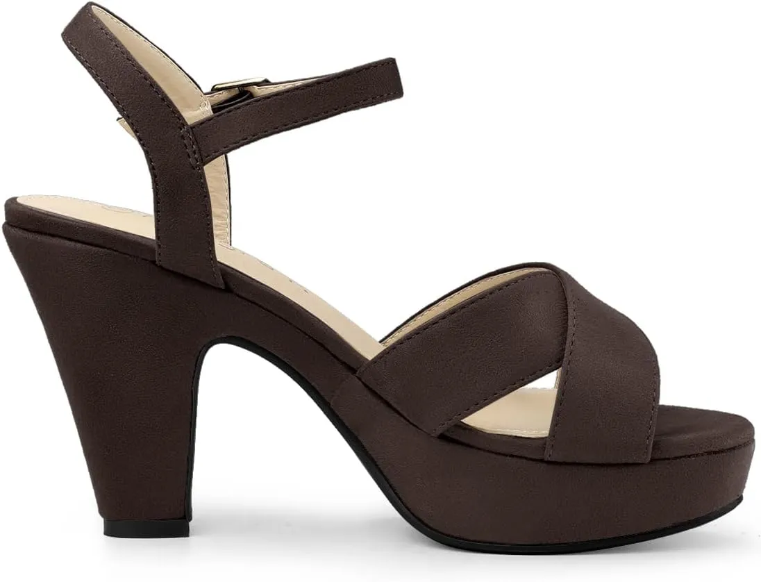 Allegra K Women's Platform Chunky Heels Slingback Sandals