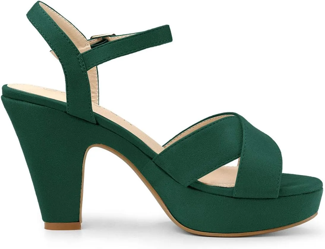 Allegra K Women's Platform Chunky Heels Slingback Sandals