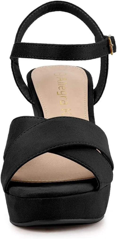 Allegra K Women's Platform Chunky Heels Slingback Sandals