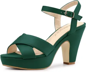 Allegra K Women's Platform Chunky Heels Slingback Sandals