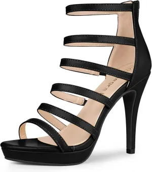 Allegra K Women's Platform Gladiator Strappy Indianapolis Stiletto Heel Sandals