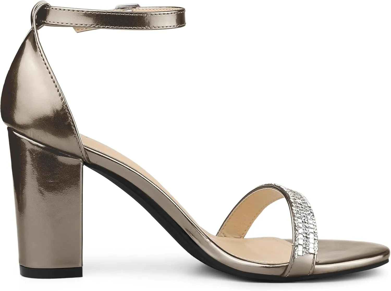 Allegra K Women's Rhinestone Ankle Strap Chunky Heels Sandals