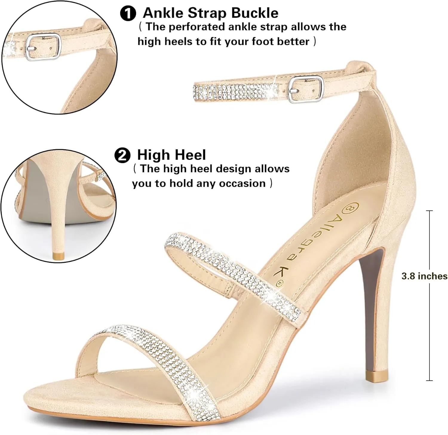 Allegra K Women's Rhinestone Ankle Strap Stiletto High Heels Sandals