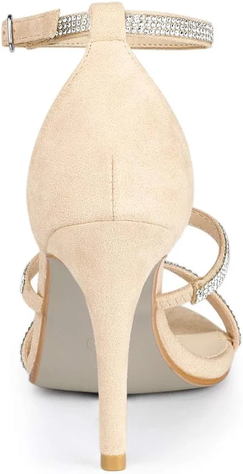 Allegra K Women's Rhinestone Ankle Strap Stiletto High Heels Sandals