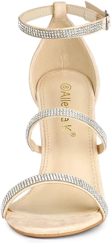 Allegra K Women's Rhinestone Ankle Strap Stiletto High Heels Sandals