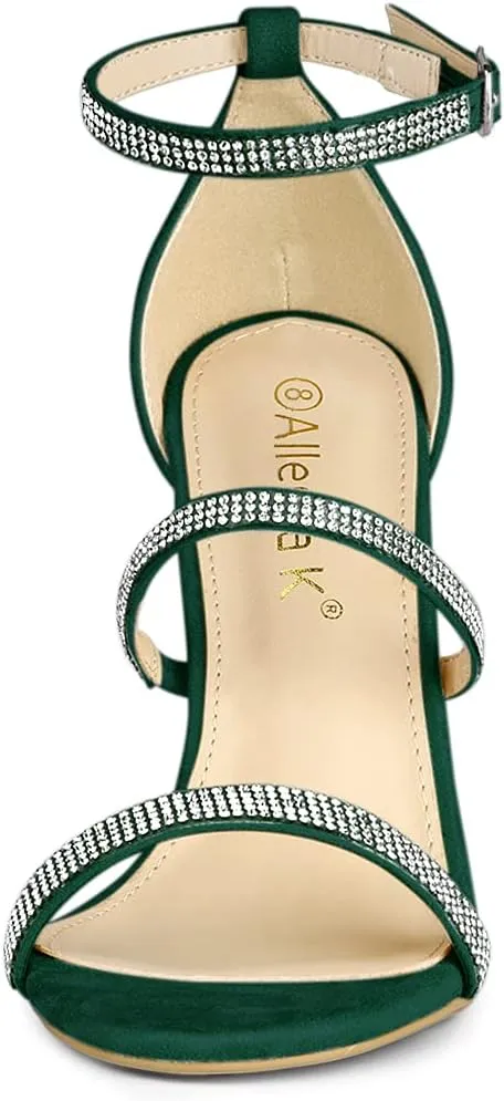 Allegra K Women's Rhinestone Ankle Strap Stiletto High Heels Sandals