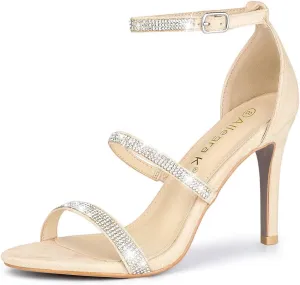 Allegra K Women's Rhinestone Ankle Strap Stiletto High Heels Sandals