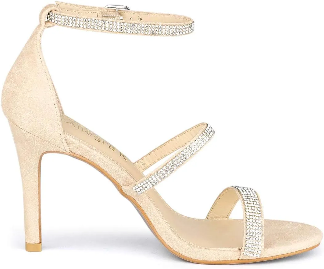 Allegra K Women's Rhinestone Ankle Strap Stiletto High Heels Sandals