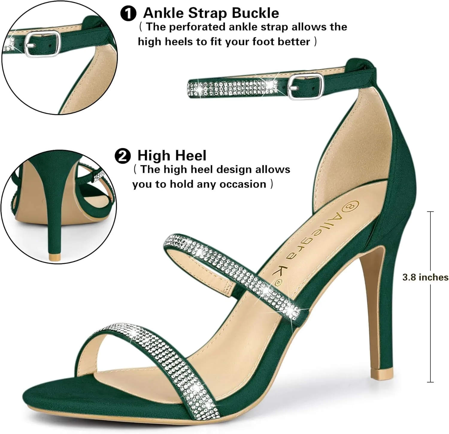 Allegra K Women's Rhinestone Ankle Strap Stiletto High Heels Sandals