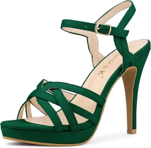Allegra K Women's Strappy Platform Heels Stiletto Heel Sandals